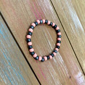 Handmade Pink & Pearl Black Beaded Stretch Bracelet